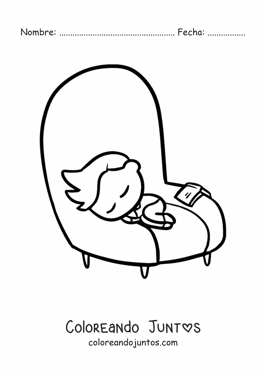 Imagen para colorear de un niño durmiendo en un sillón