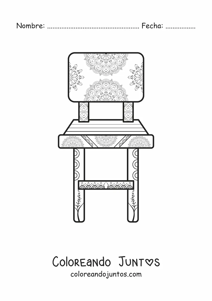 Imagen para colorear de una silla bonita con estampado de mandala