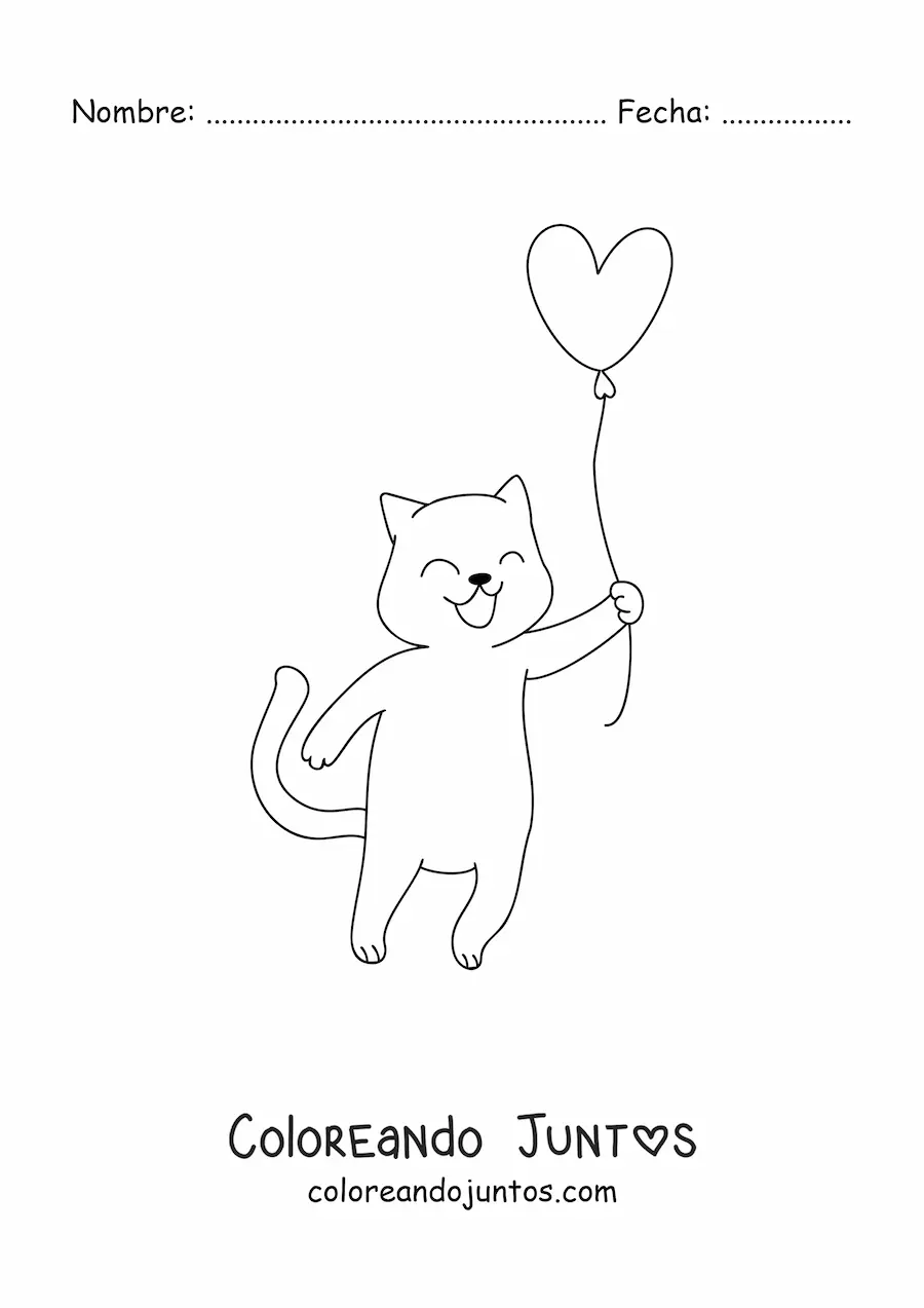 Imagen para colorear de un gato animado con un globo de corazón