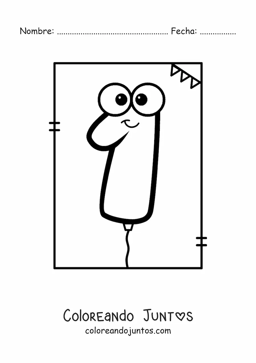Imagen para colorear de un globo con forma de número 1