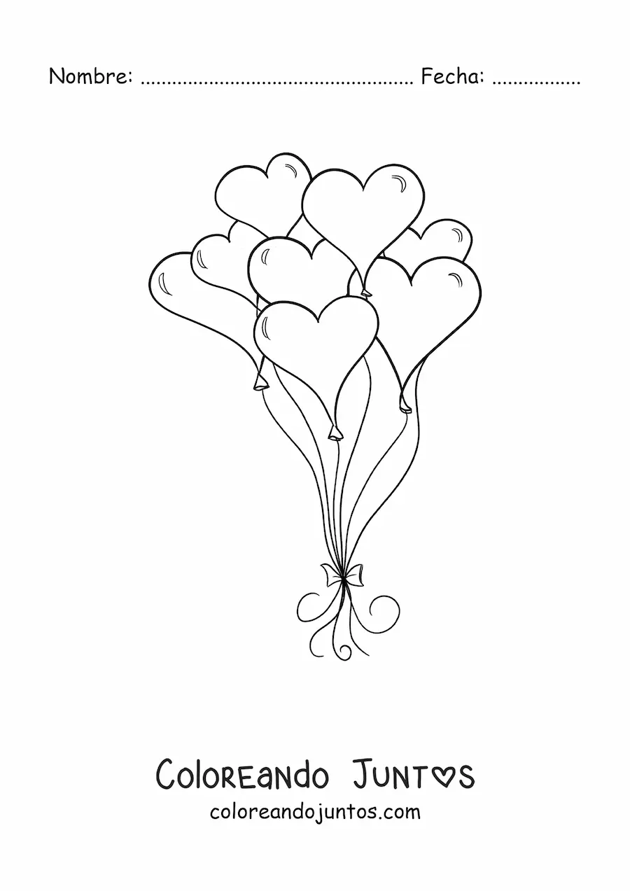 Imagen para colorear de varios globos con forma de corazón