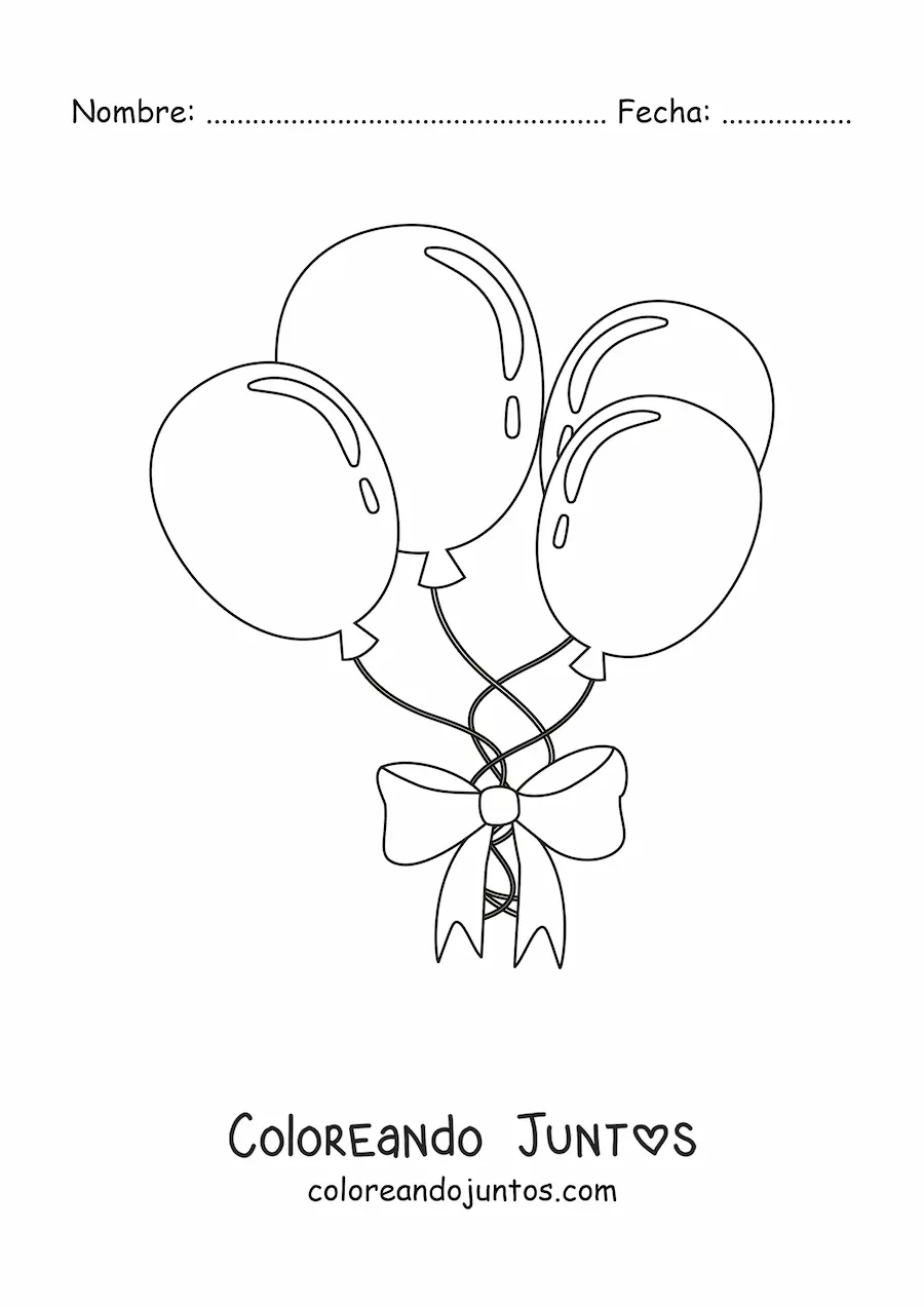 Imagen para colorear de cuatro globos sujetados con un lazo