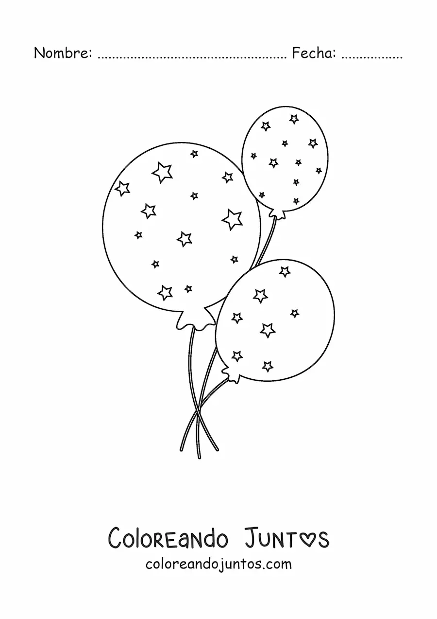 Imagen para colorear de tres globos con estrellas