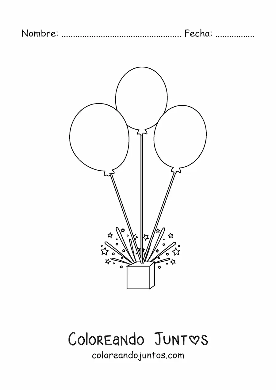 Imagen para colorear de tres globos y serpentinas