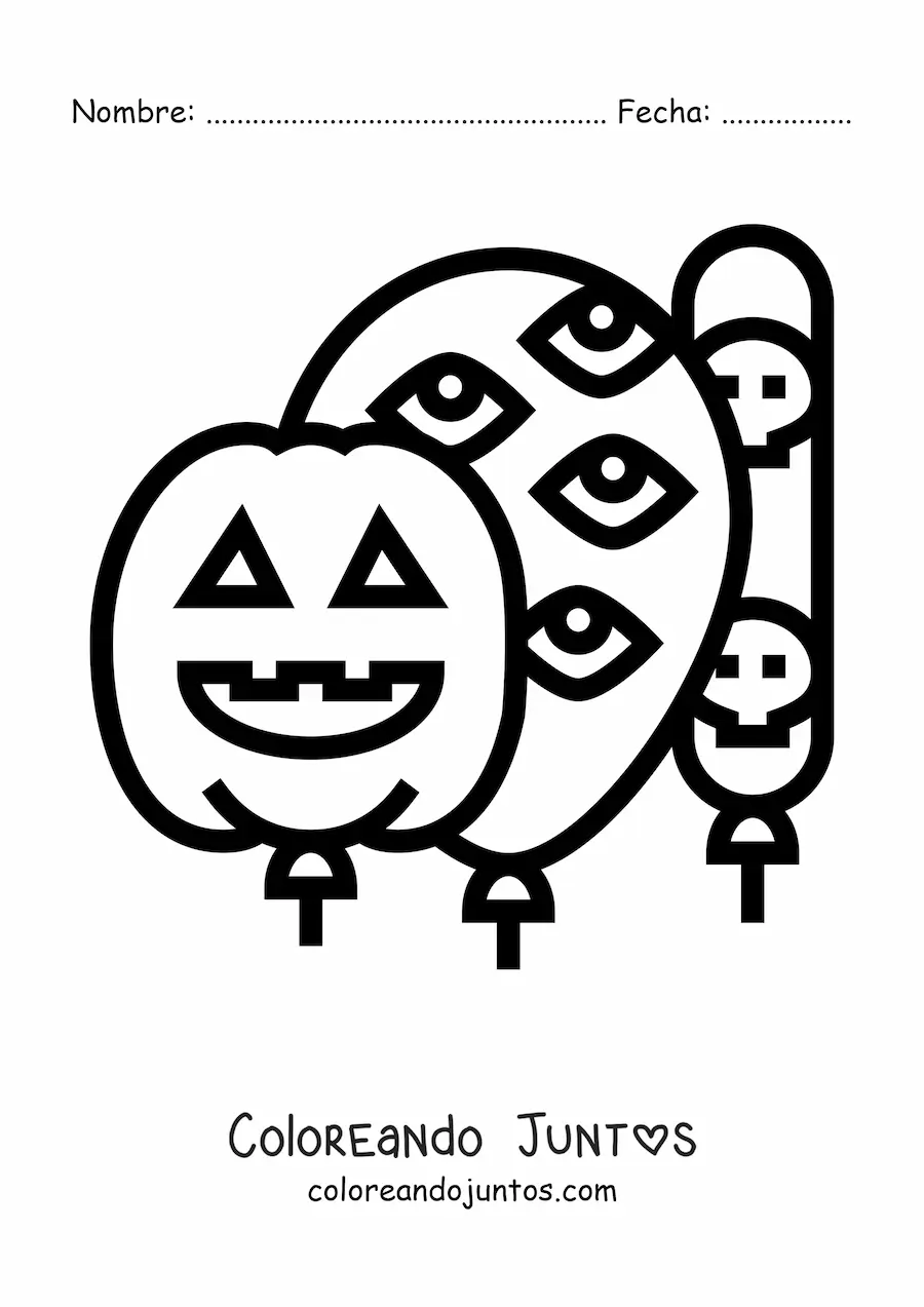 Imagen para colorear de tres globos de Halloween