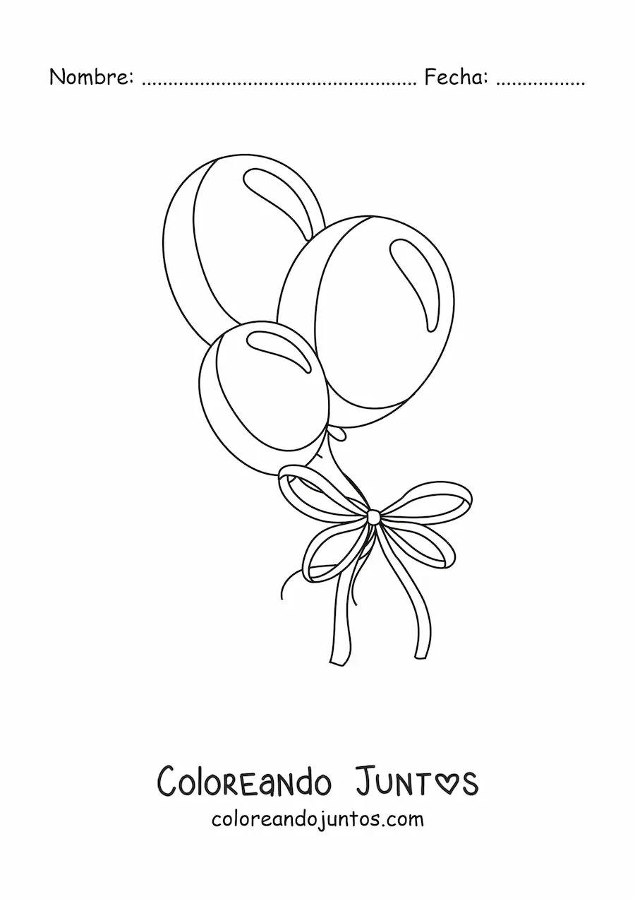 Imagen para colorear de tres globos de regalo con un lazo