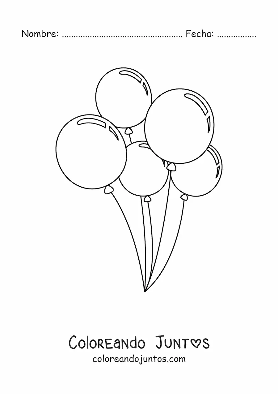 Imagen para colorear de cinco globos