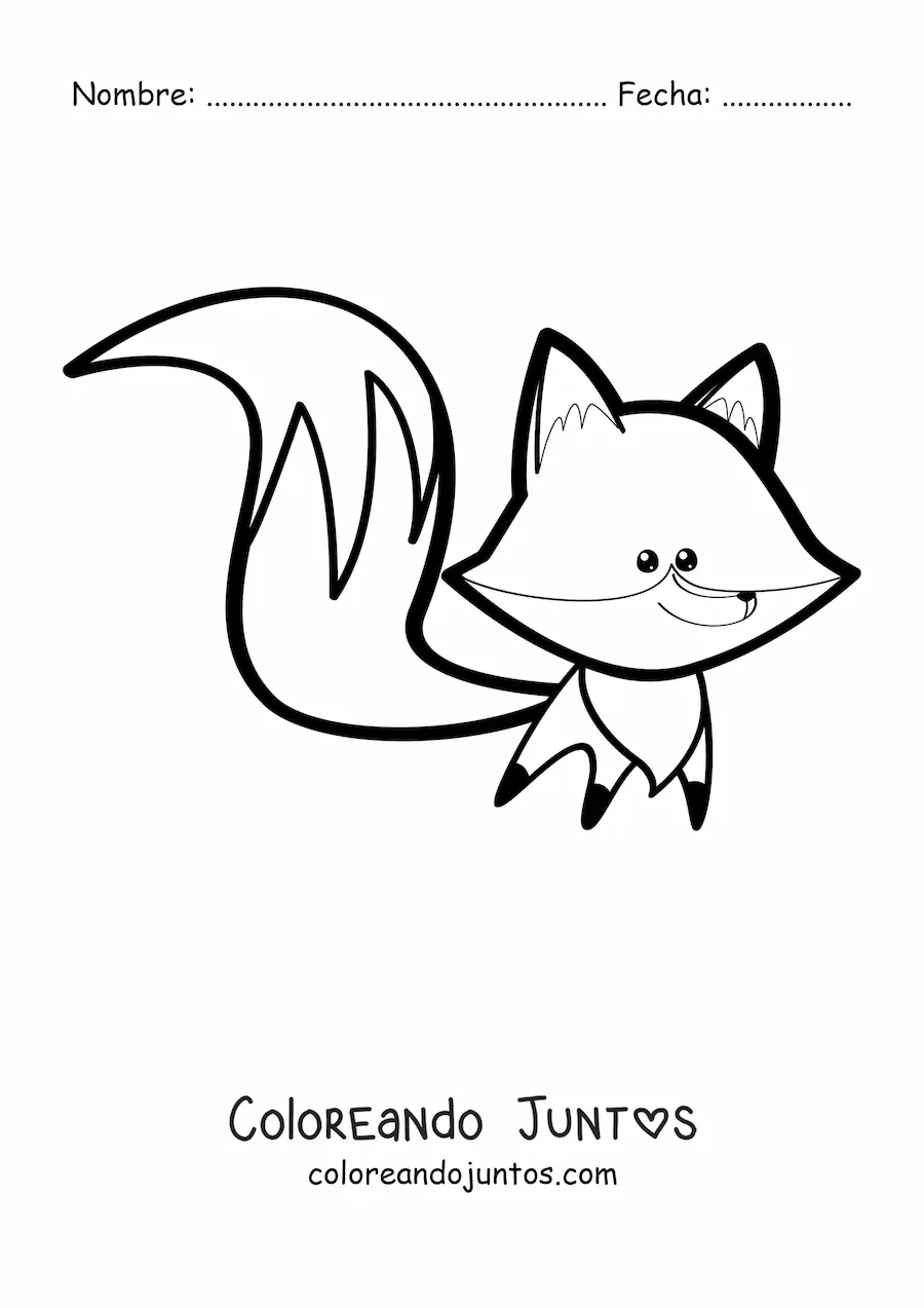 Imagen para colorear de un zorro kawaii de cola larga