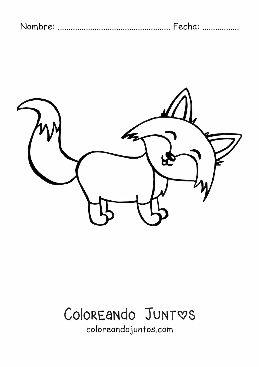 Imagen para colorear de un zorro kawaii de perfil sonriendo hacia el frente