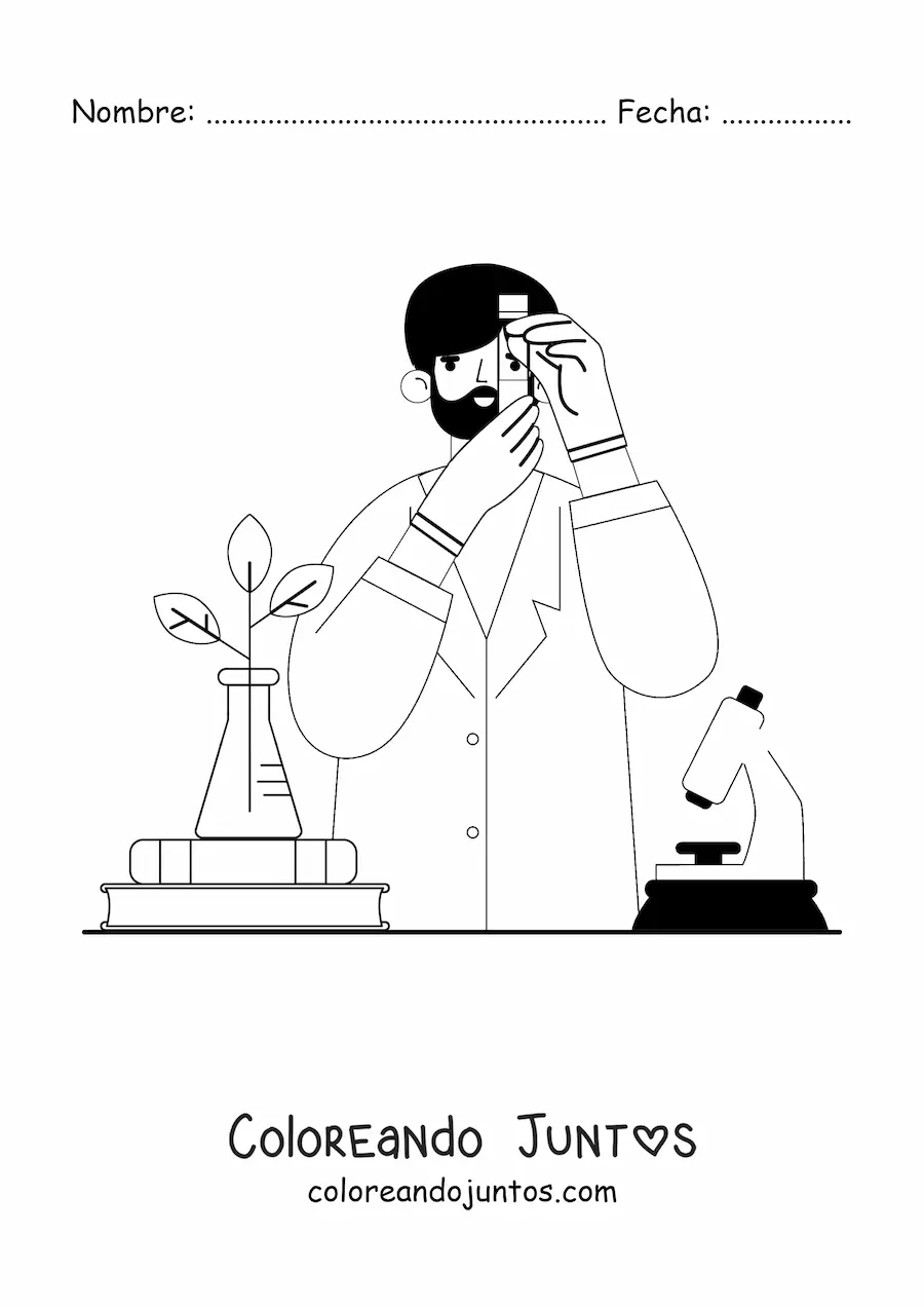 Imagen para colorear de un científico en un laboratorio de biología