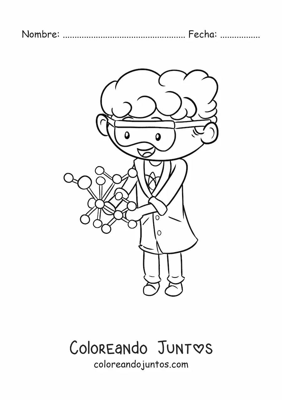 Imagen para colorear de un científico kawaii