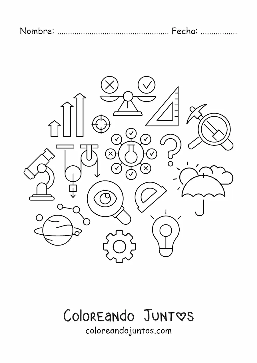 Imagen para colorear de elementos de estudio de la física clásica