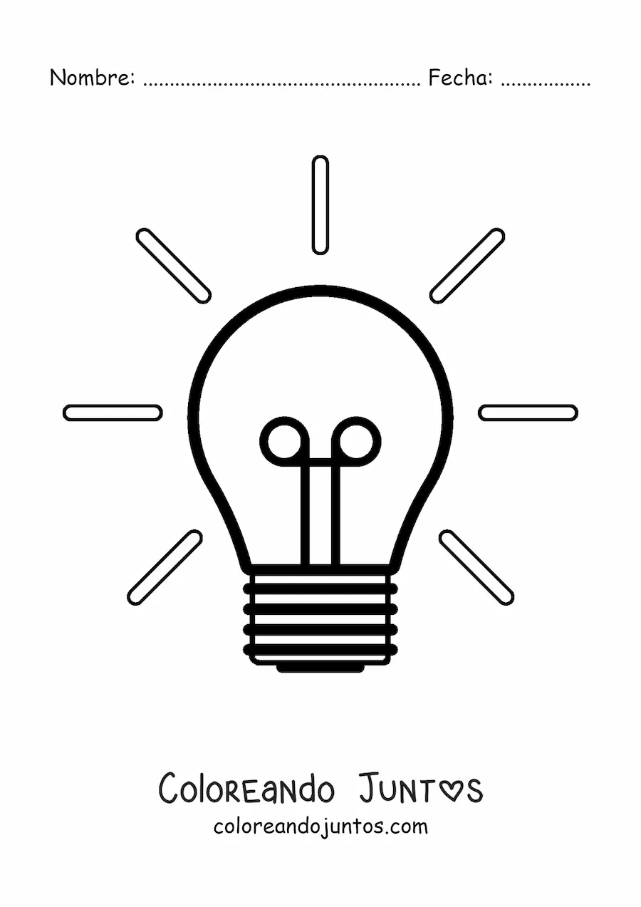 Imagen para colorear de un bombillo iluminando
