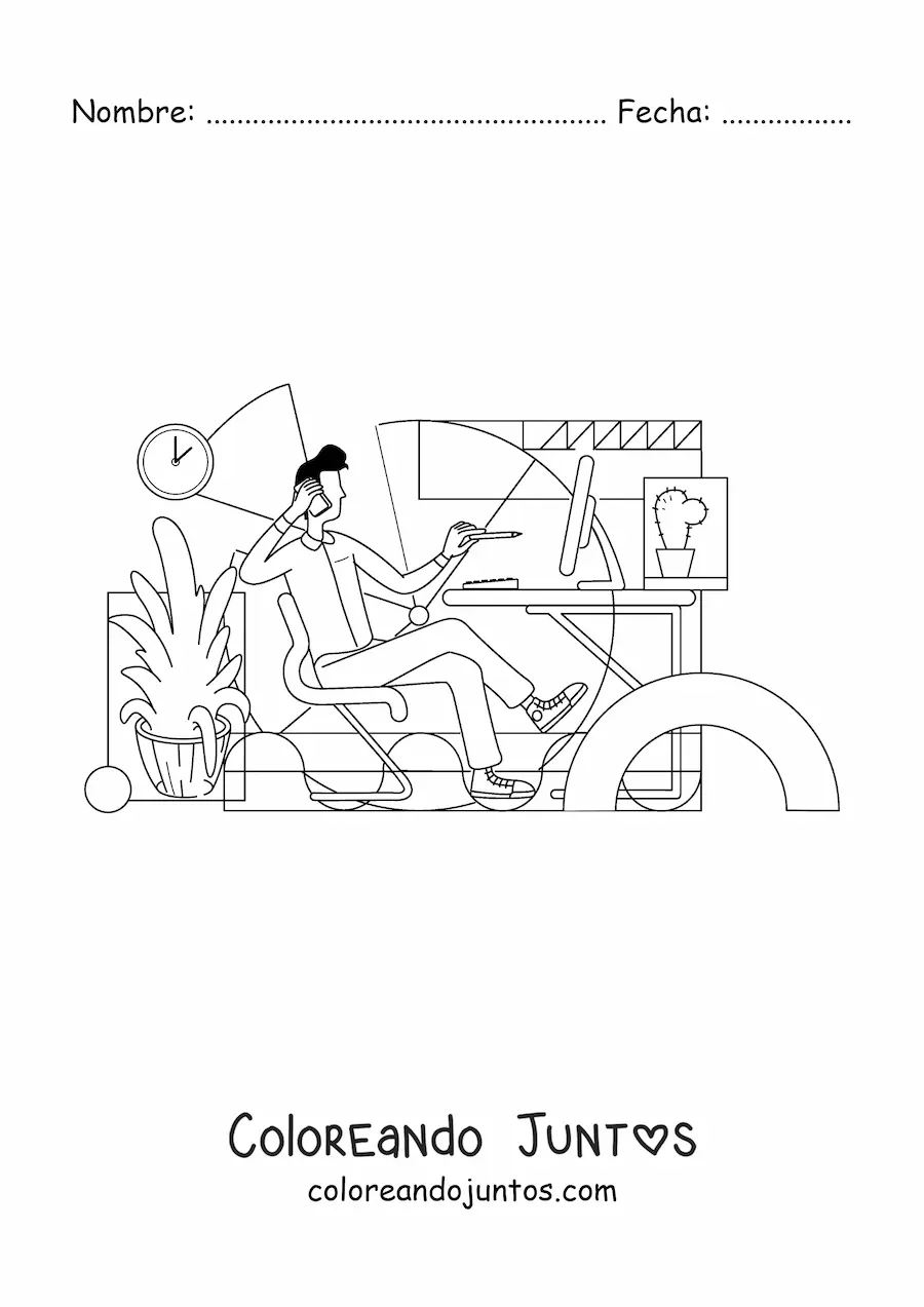 Imagen para colorear de un hombre trabajando en la computadora