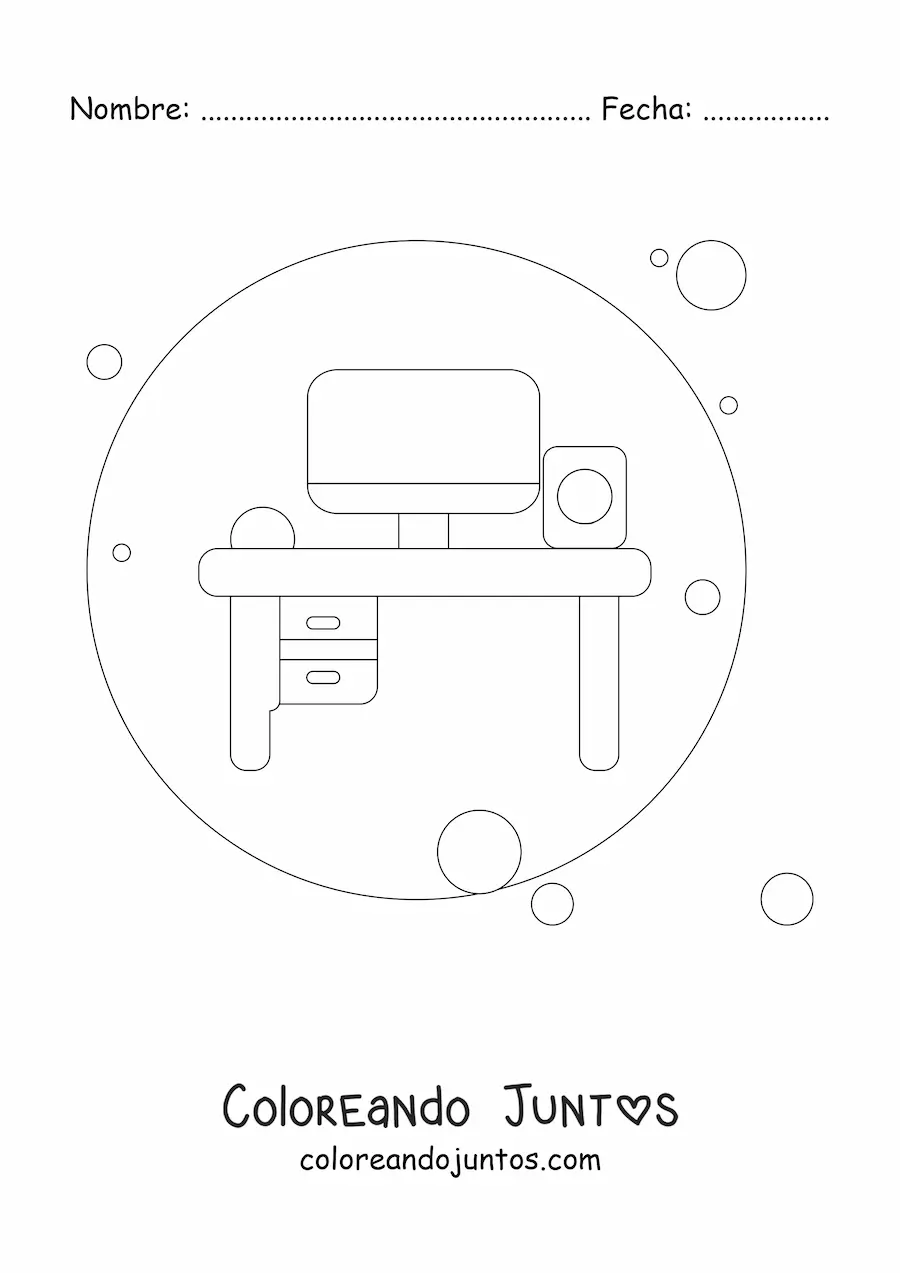Imagen para colorear de escritorio personal con una computadora