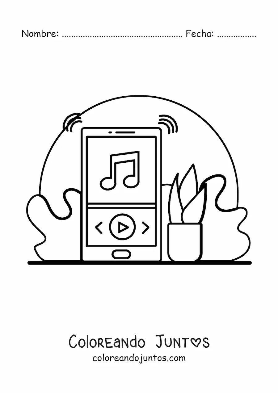 Imagen para colorear de un teléfono celular reproduciendo música