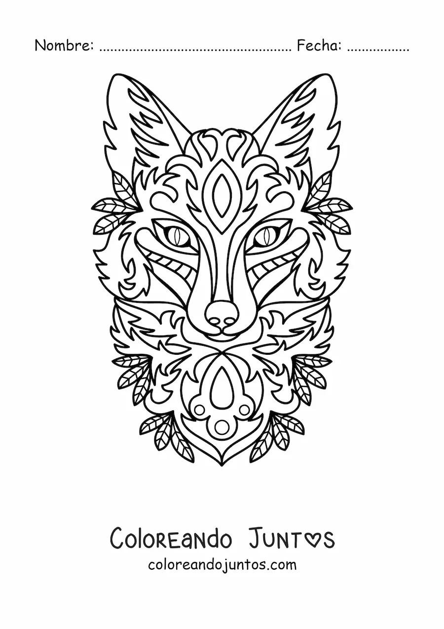 Imagen para colorear de un mandala en forma de zorro