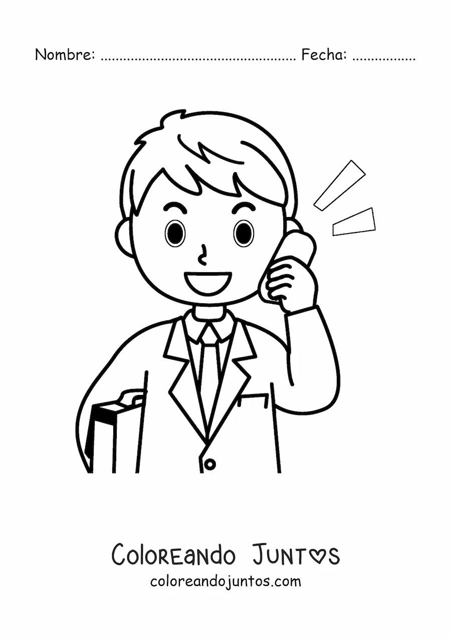 Imagen para colorear de un hombre con traje hablando por teléfono