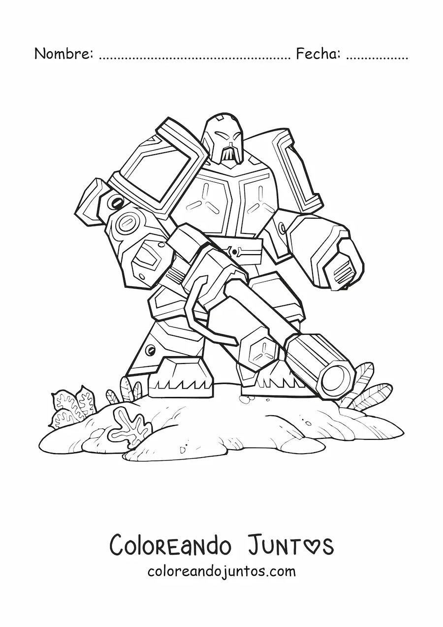 Imagen para colorear de un robot de combate en la batalla