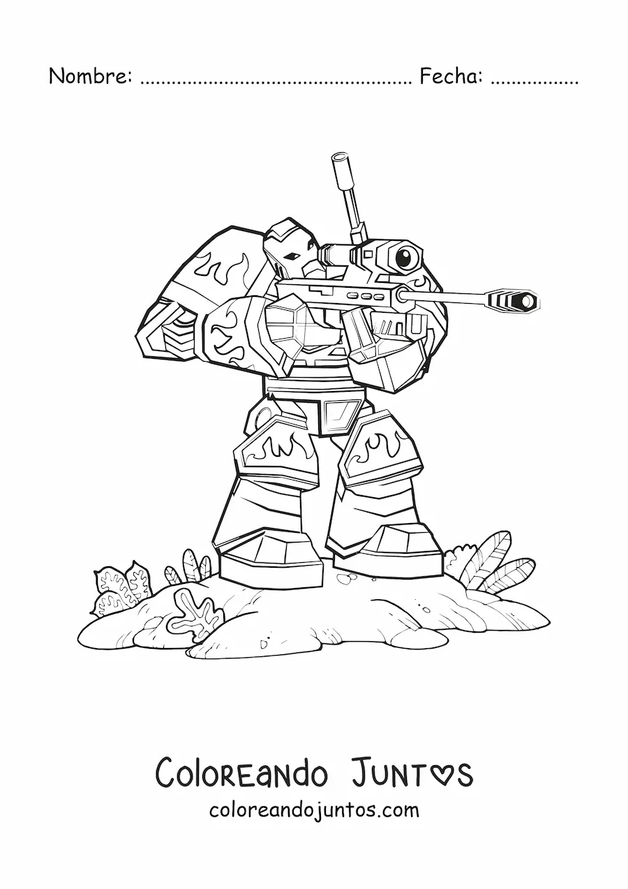 Imagen para colorear de un robot de guerra disparando un arma