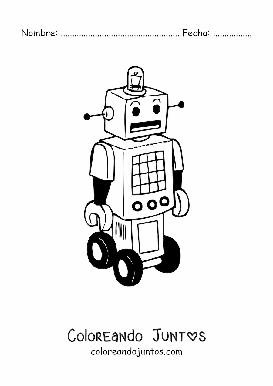 Imagen para colorear de un robot retro con ruedas