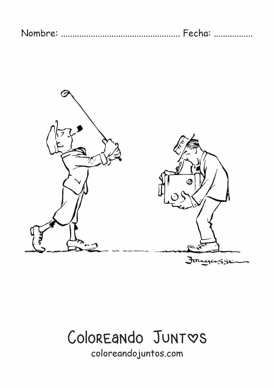 Imagen para colorear de un golfista y una cámara antigua