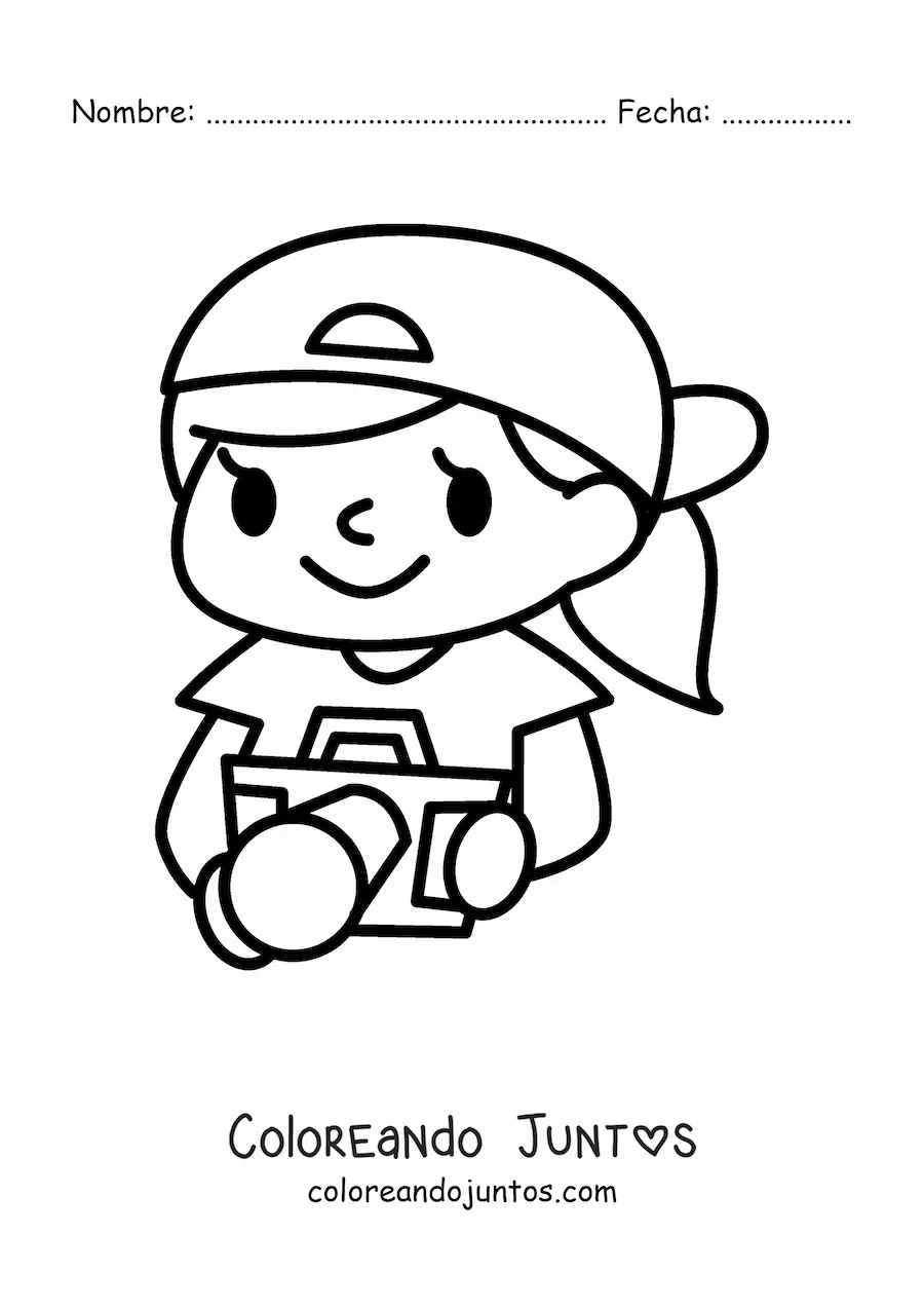 Imagen para colorear de una niña kawaii con una cámara