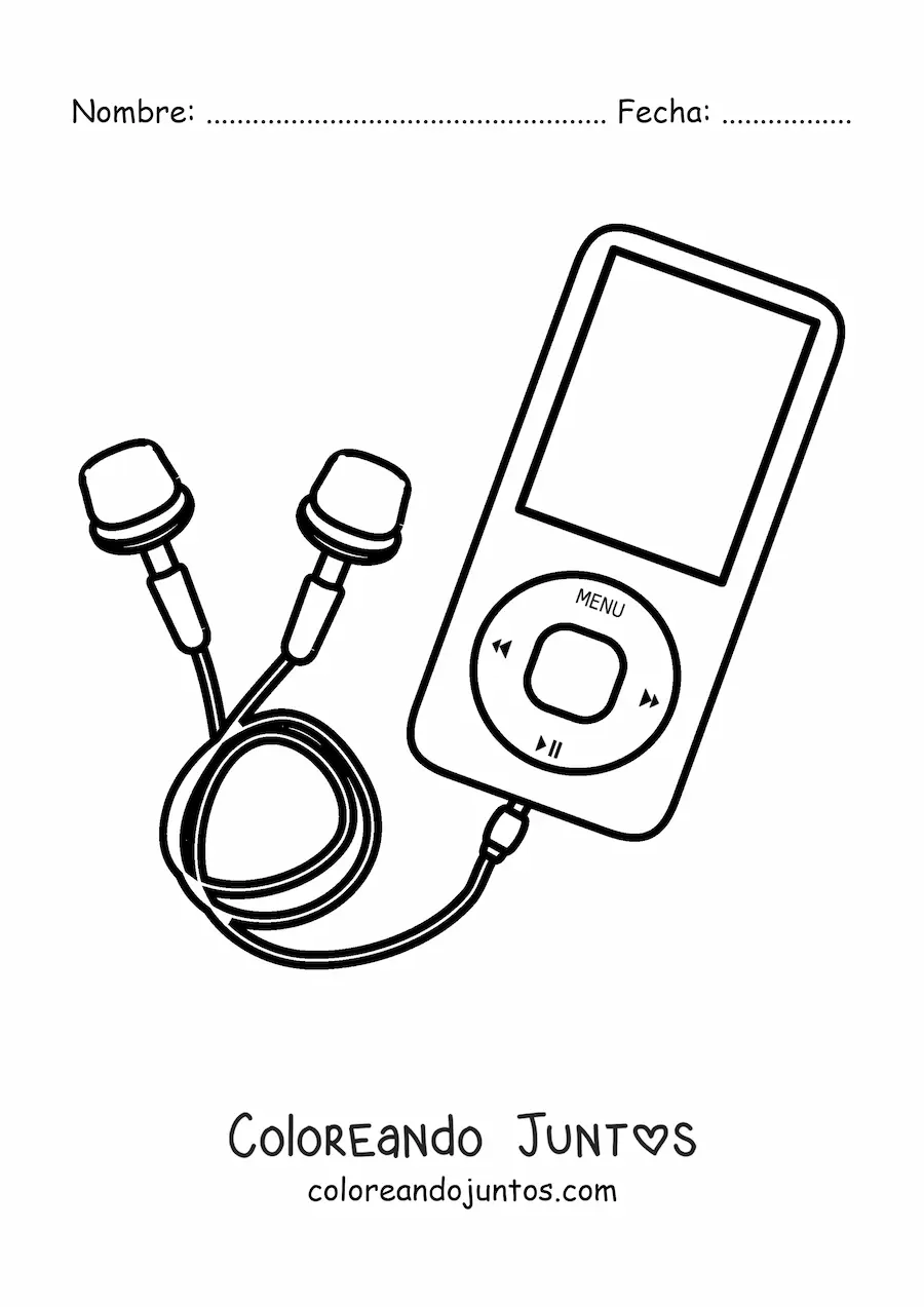Imagen para colorear de un reproductor de música con audífonos conectados