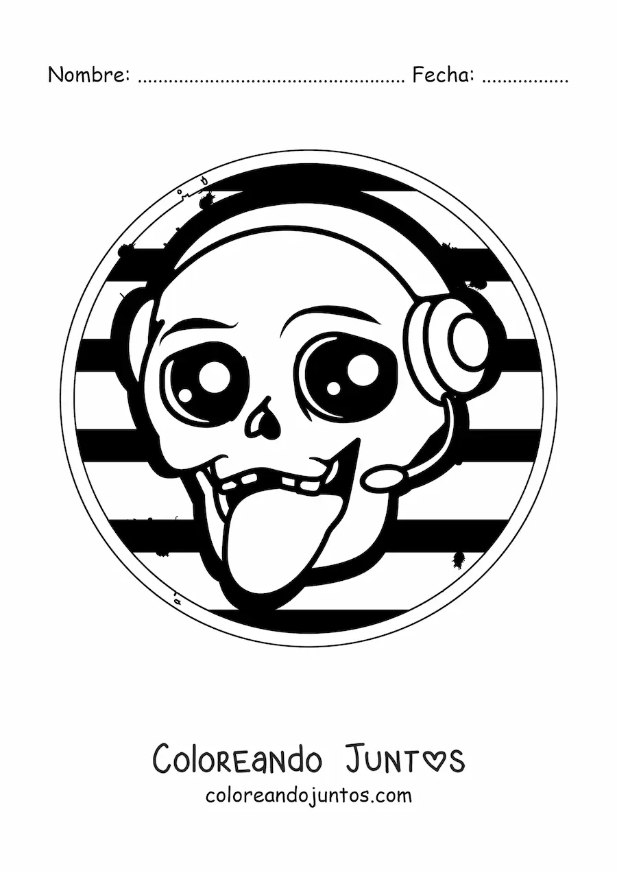 Imagen para colorear de una calavera animada escuchando música