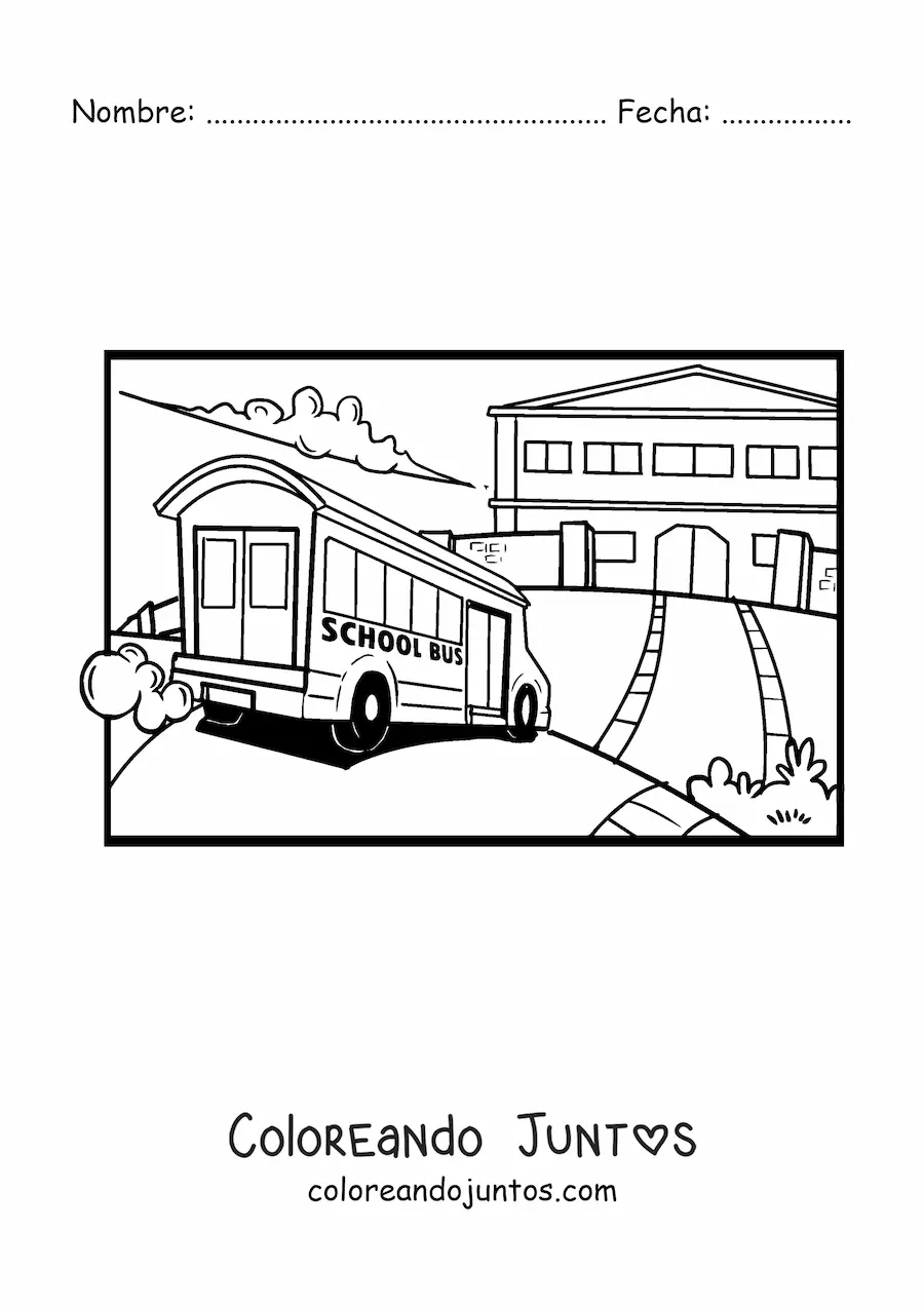 Imagen para colorear de un autobús escolar llegando a la escuela