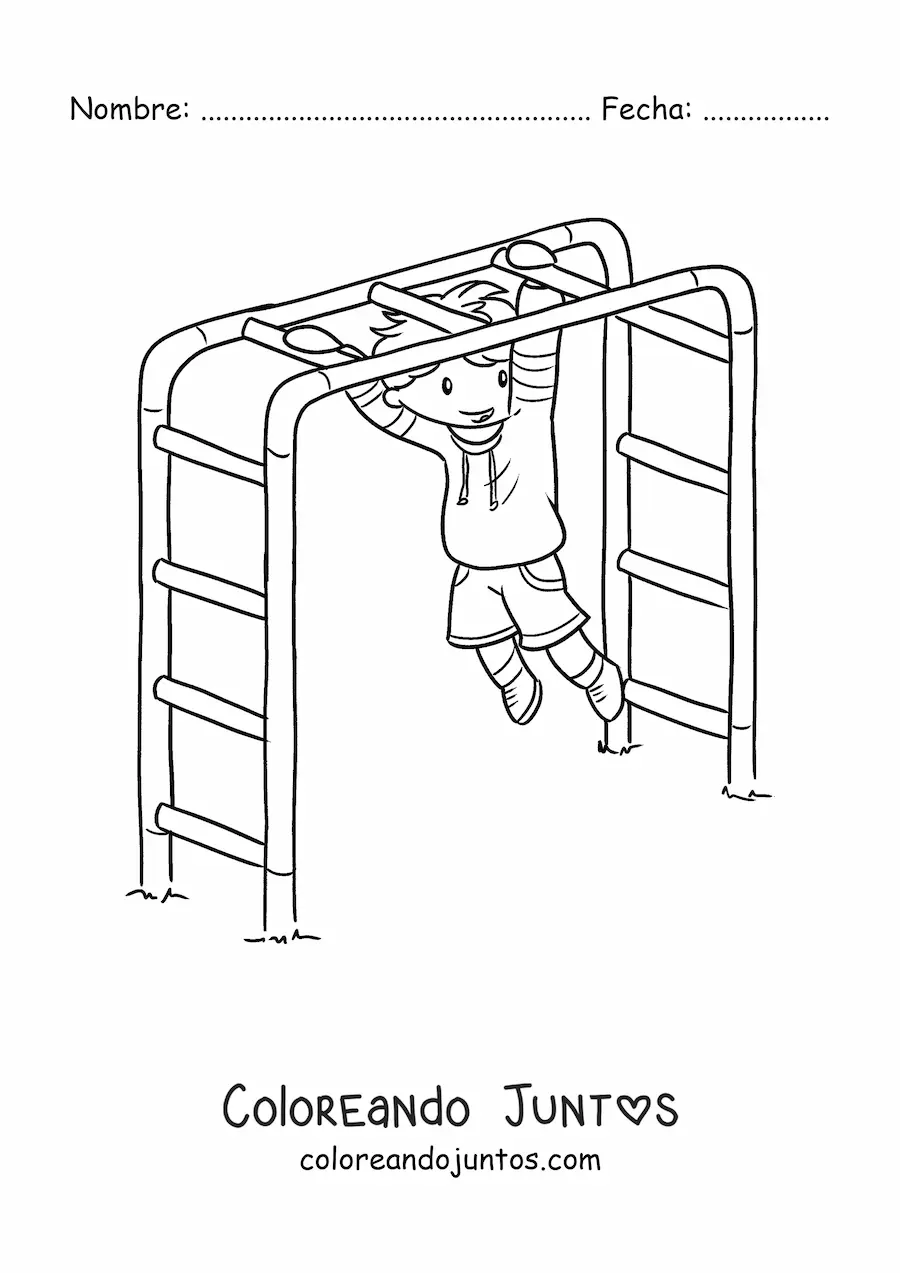 Imagen para colorear de un niño jugando en el parque