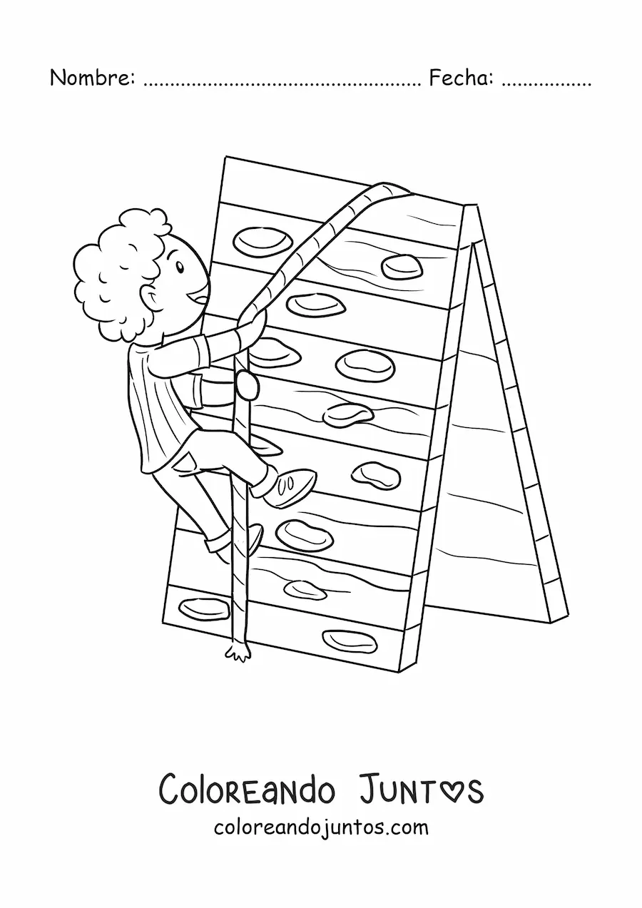 Imagen para colorear de un niño escalando pared de escalar