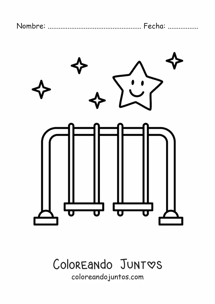 Imagen para colorear de dos columpios con una estrella kawaii