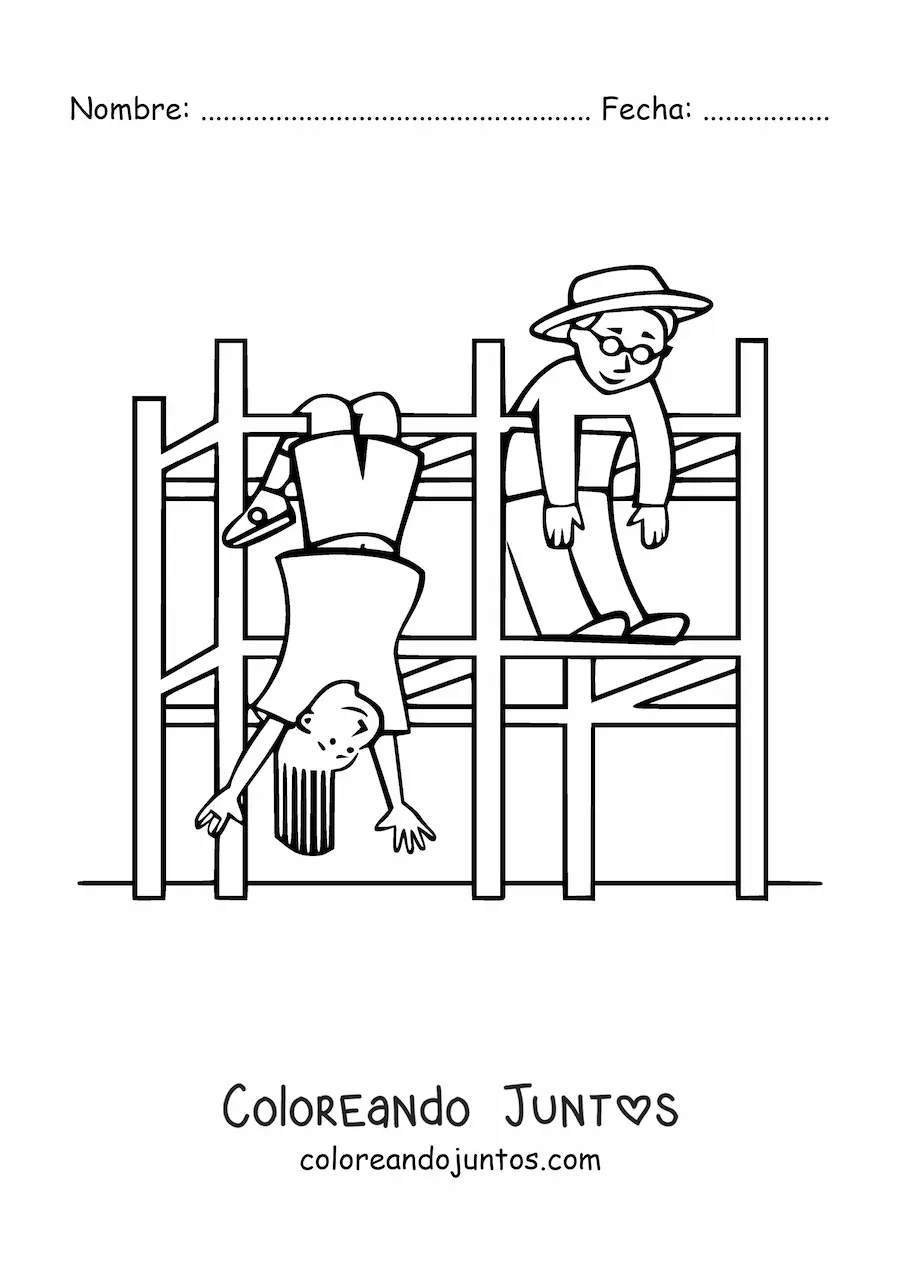 Imagen para colorear de dos niños jugando en el parque infantil