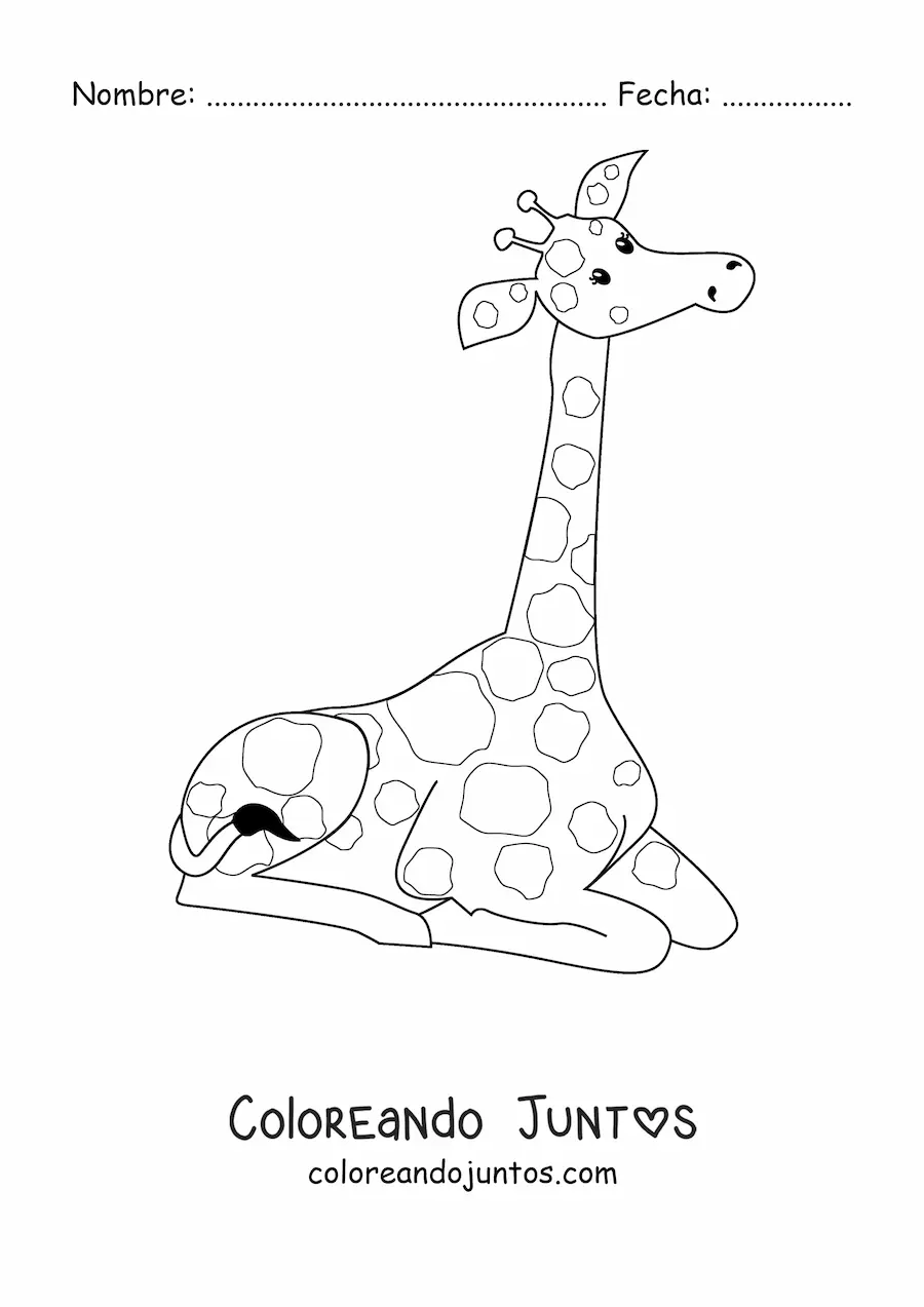 Imagen para colorear de una jirafa animada sentada