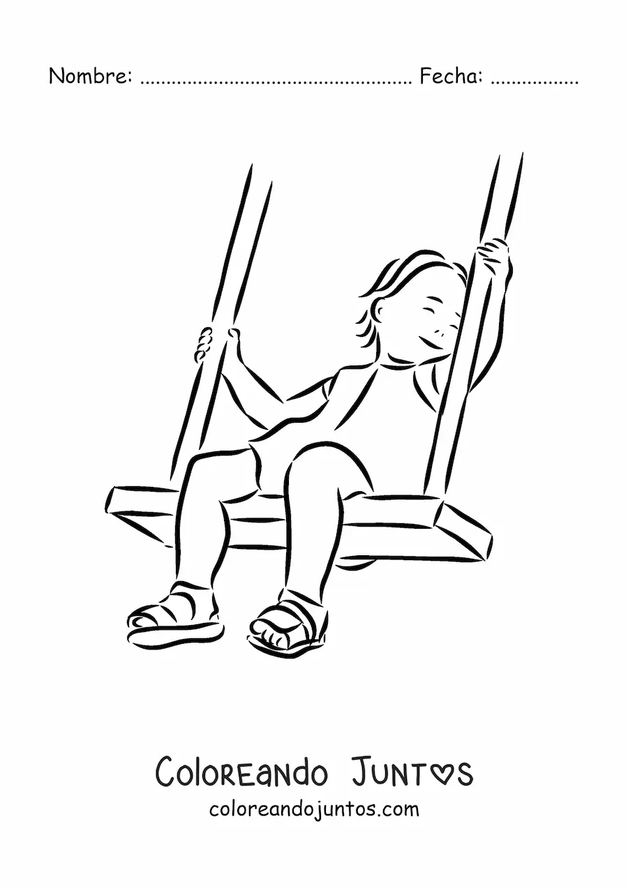 Imagen para colorear de una niña en un columpio