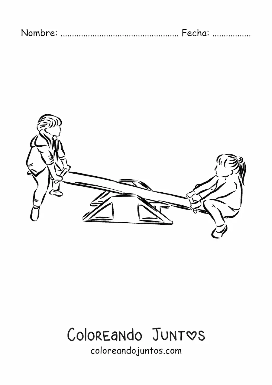 Imagen para colorear de dos niños jugando en el balancín