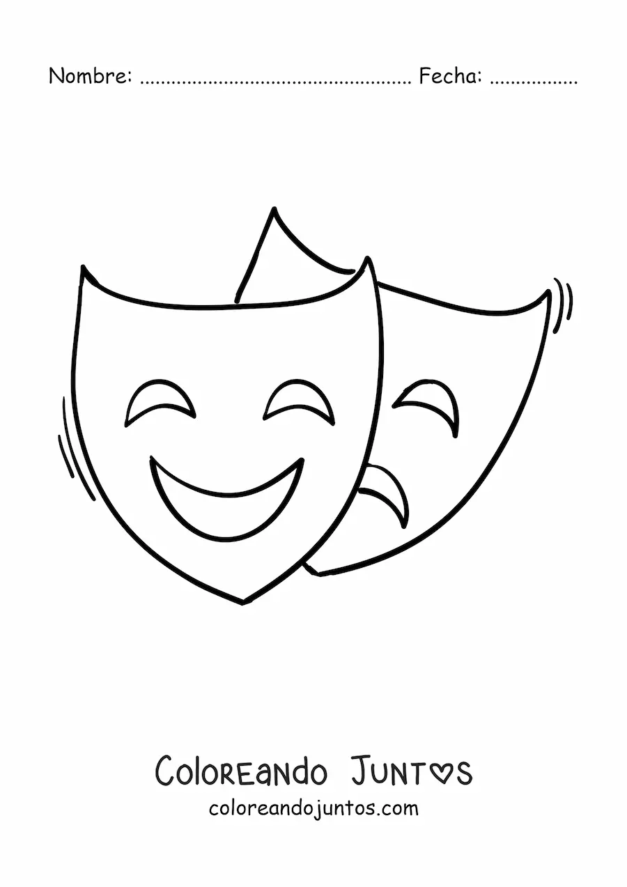 Imagen para colorear de unas máscaras de comedia y tragedia