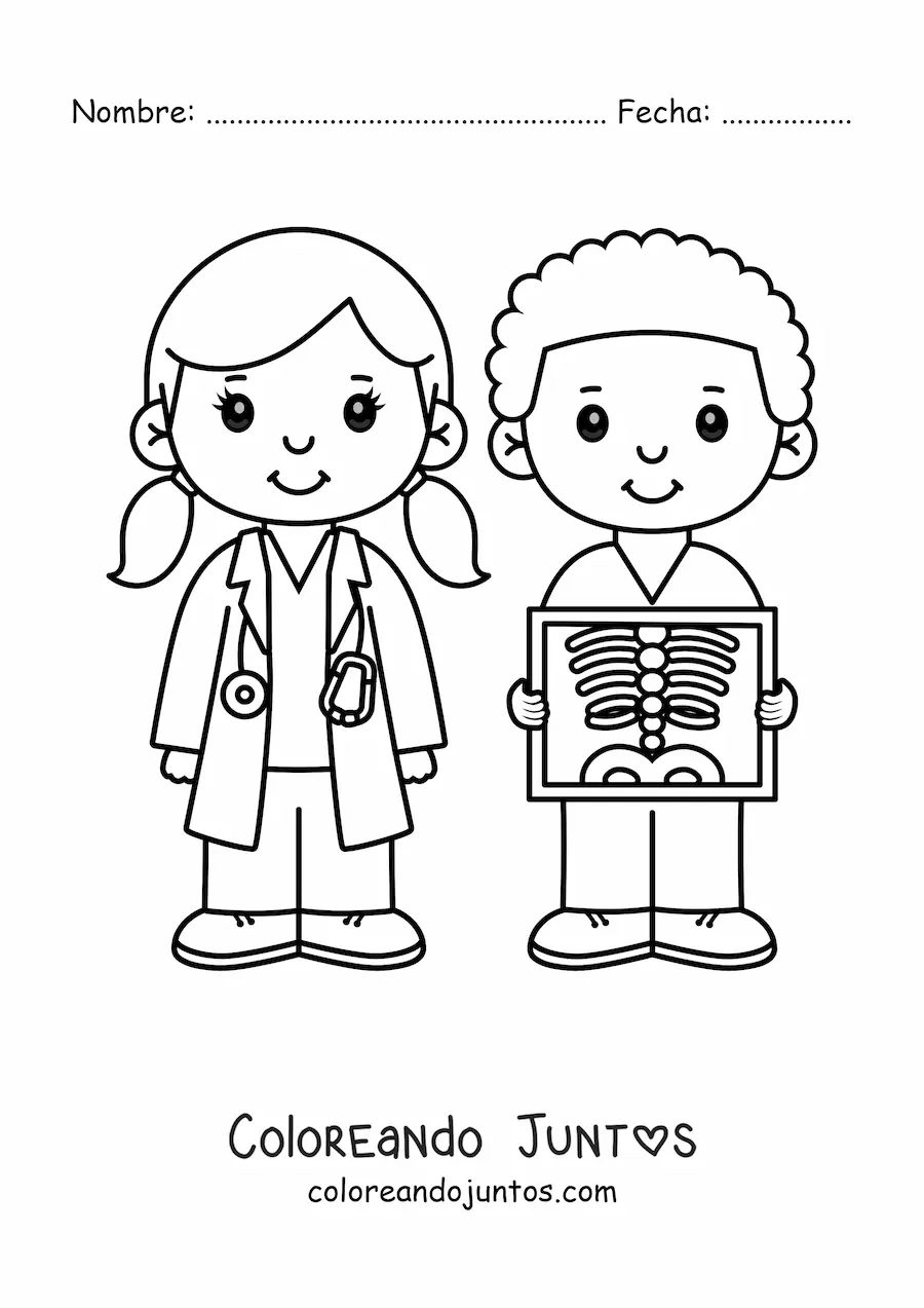 Imagen para colorear de un médico y radiólogo kawaii