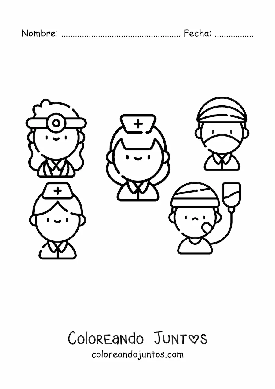 Imagen para colorear de un paciente y el personal médico