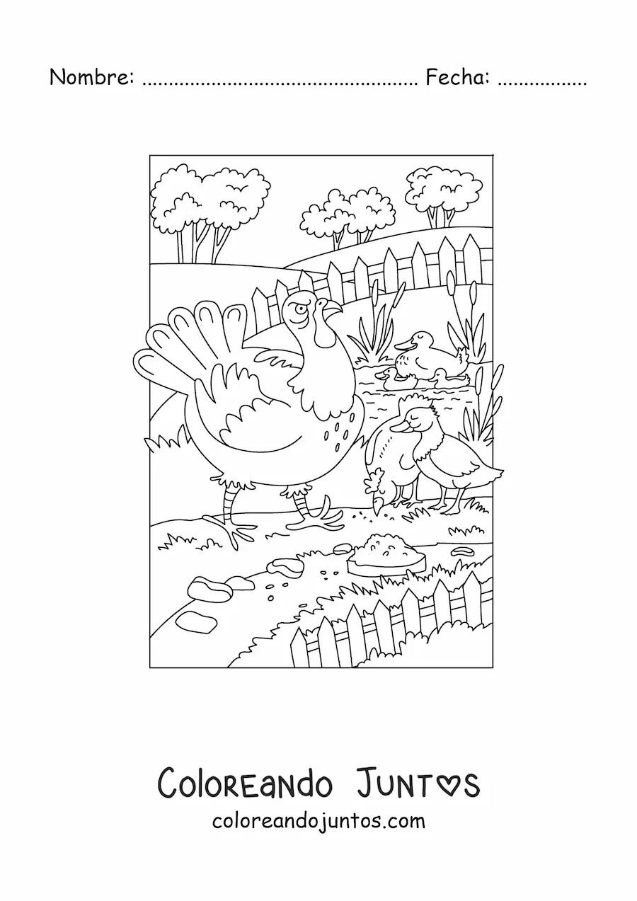 Imagen para colorear de varias aves en la granja