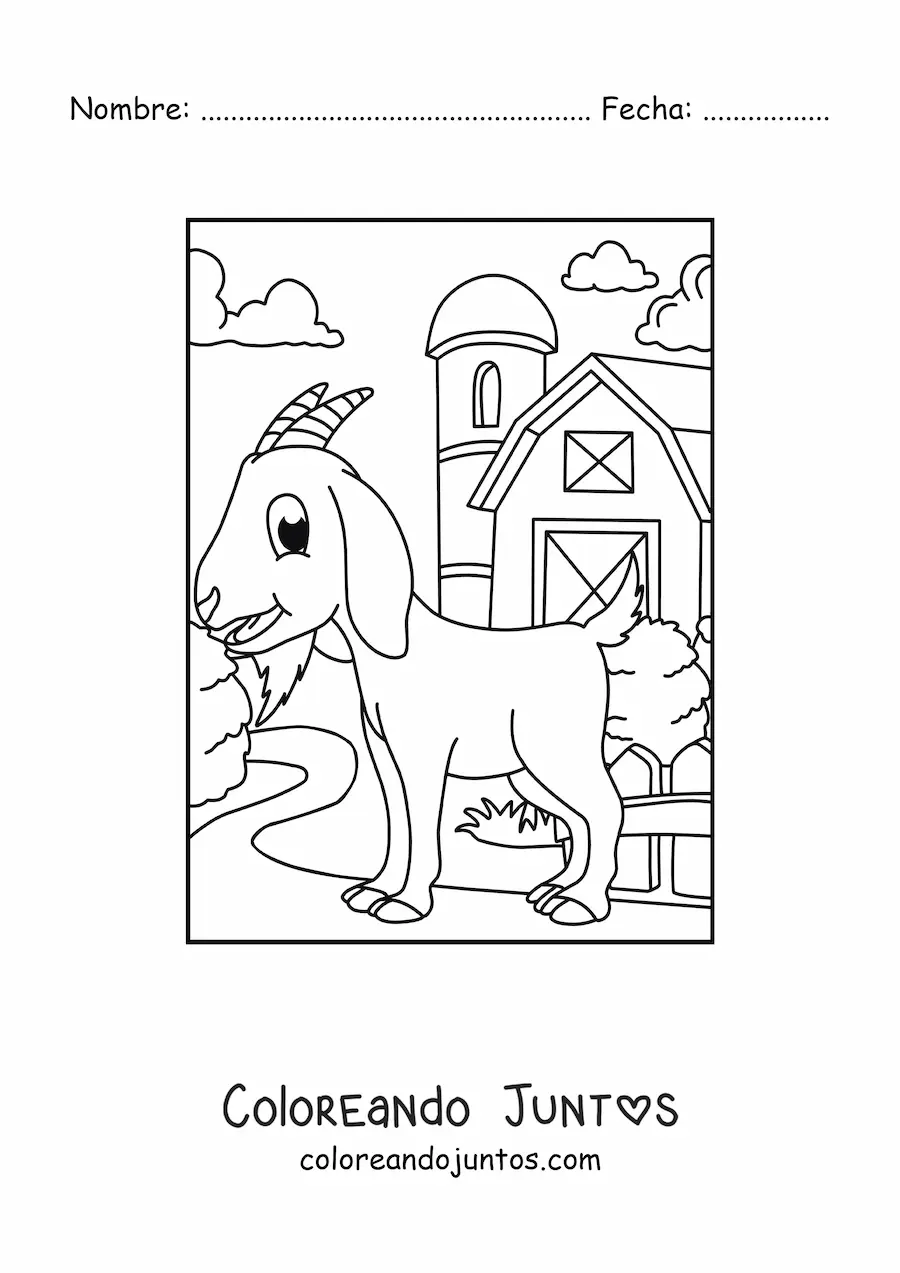 Imagen para colorear de una cabra animada en la granja