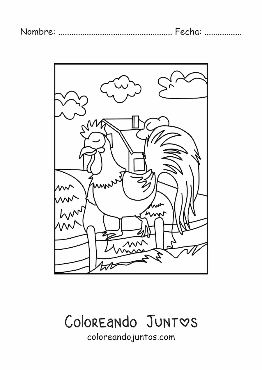 Imagen para colorear de un gallo en la granja