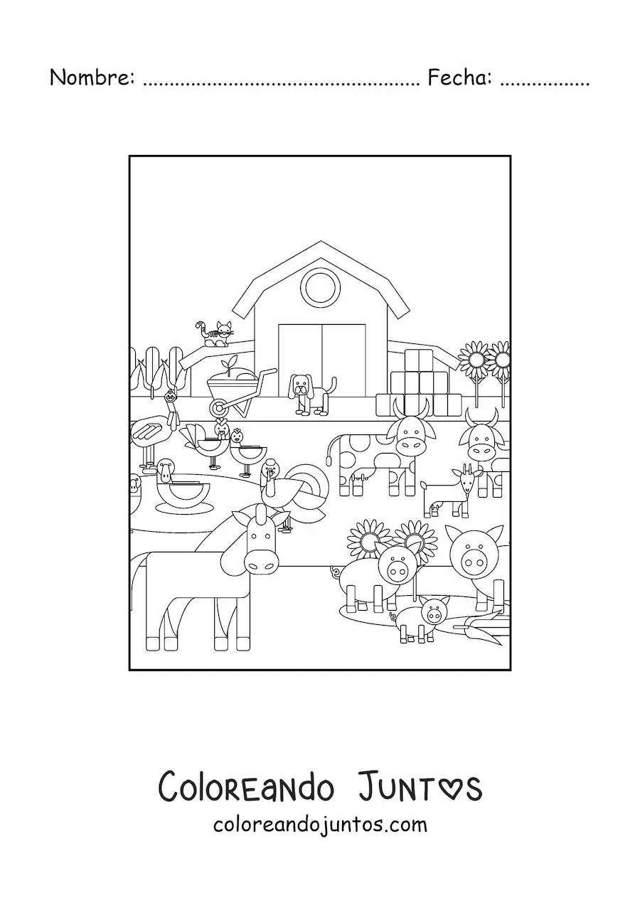 Imagen para colorear de una granja con animales