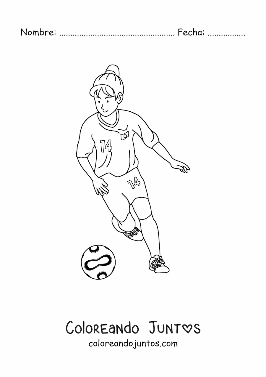 Imagen para colorear de una niña jugando fútbol