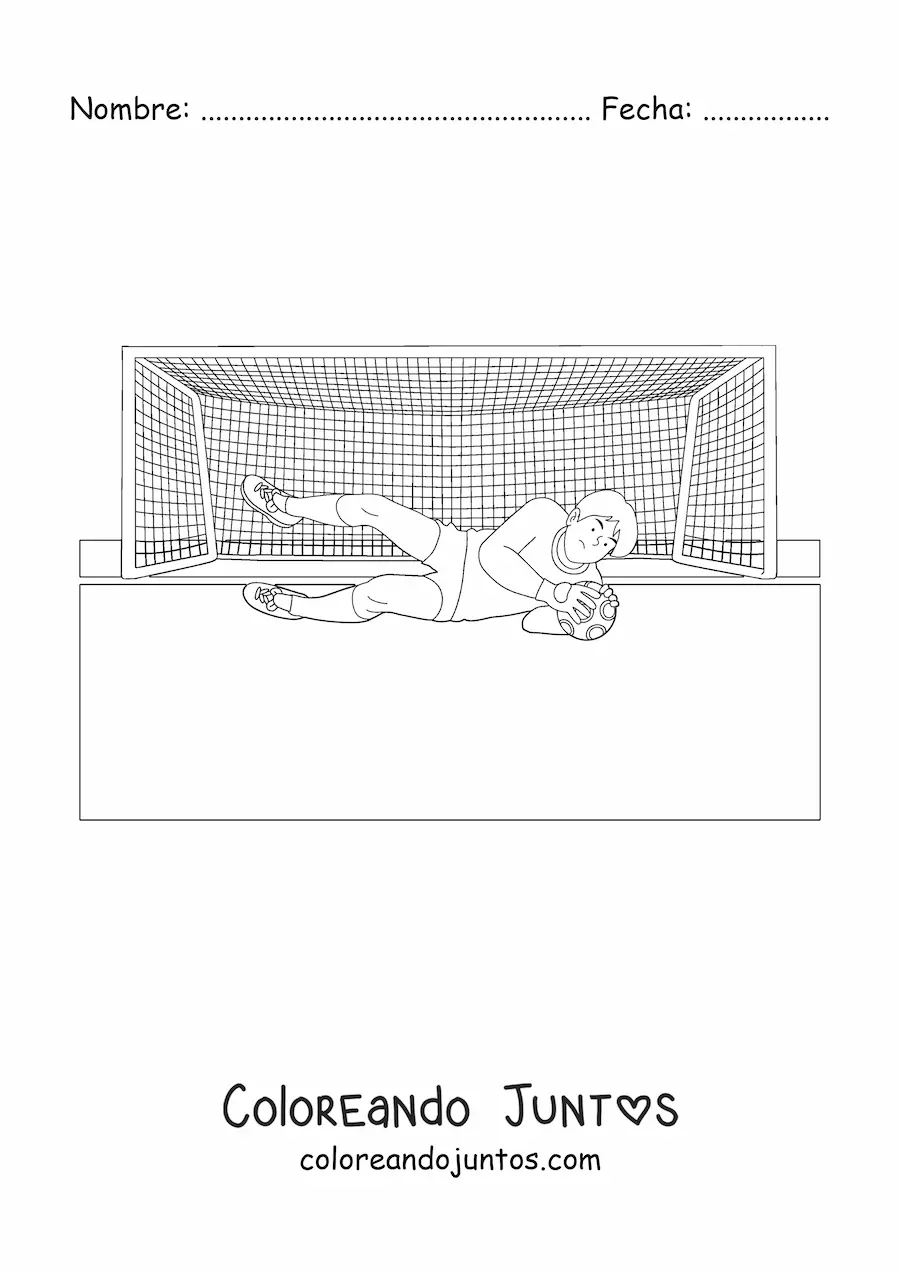 Imagen para colorear de un portero deteniendo un balón en la portería