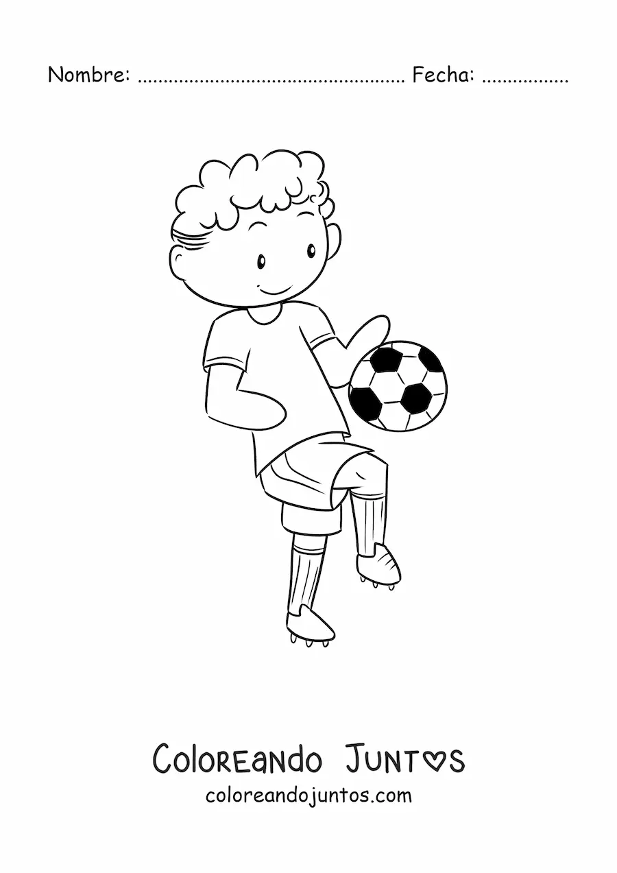 Imagen para colorear de un niño futbolista