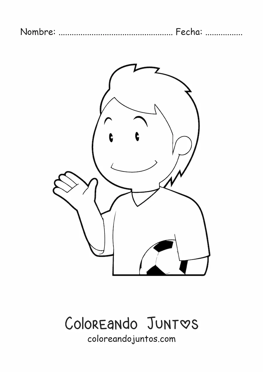 Imagen para colorear de un chico futbolista saludando
