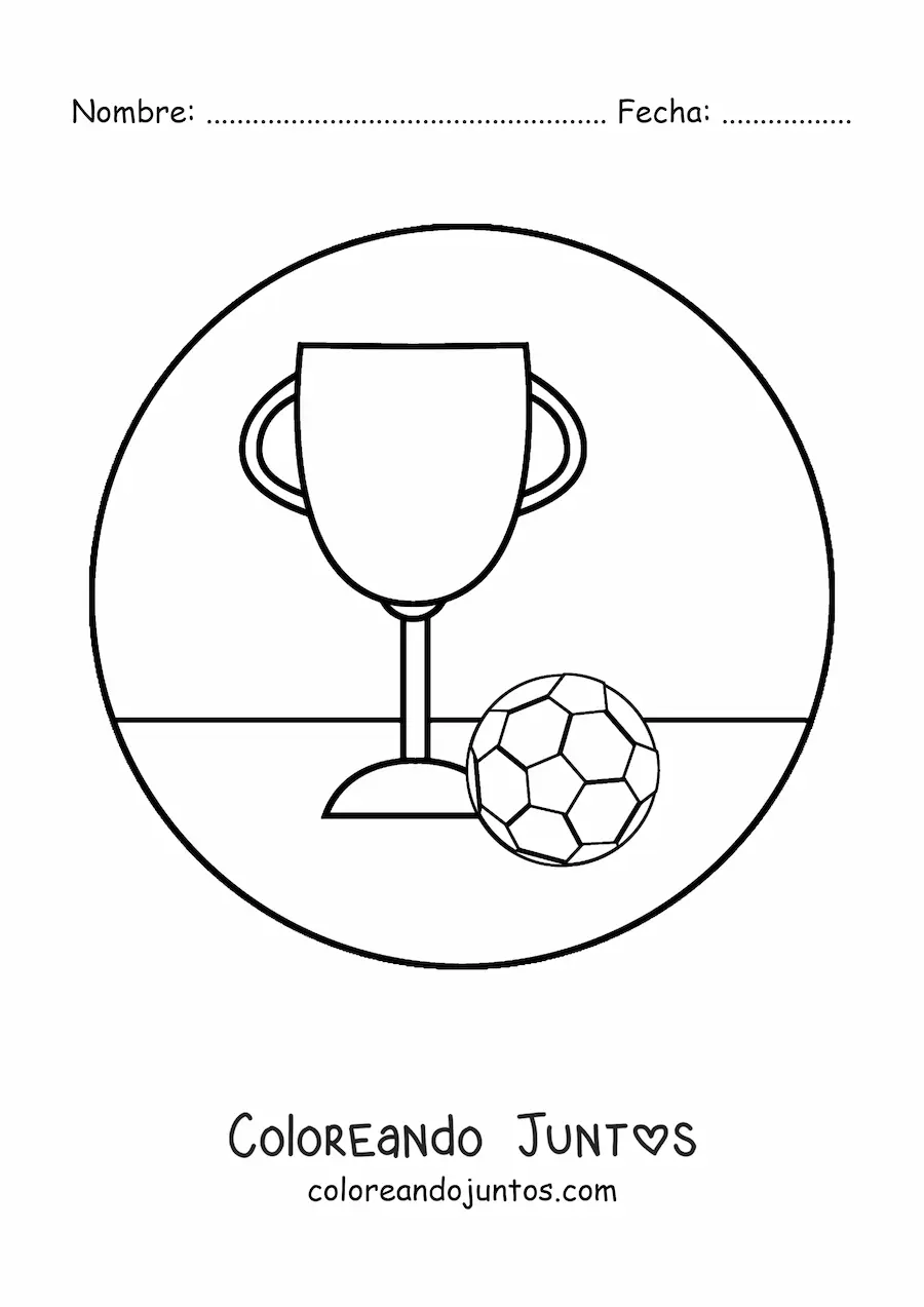 Imagen para colorear de un balón y un trofeo de fútbol