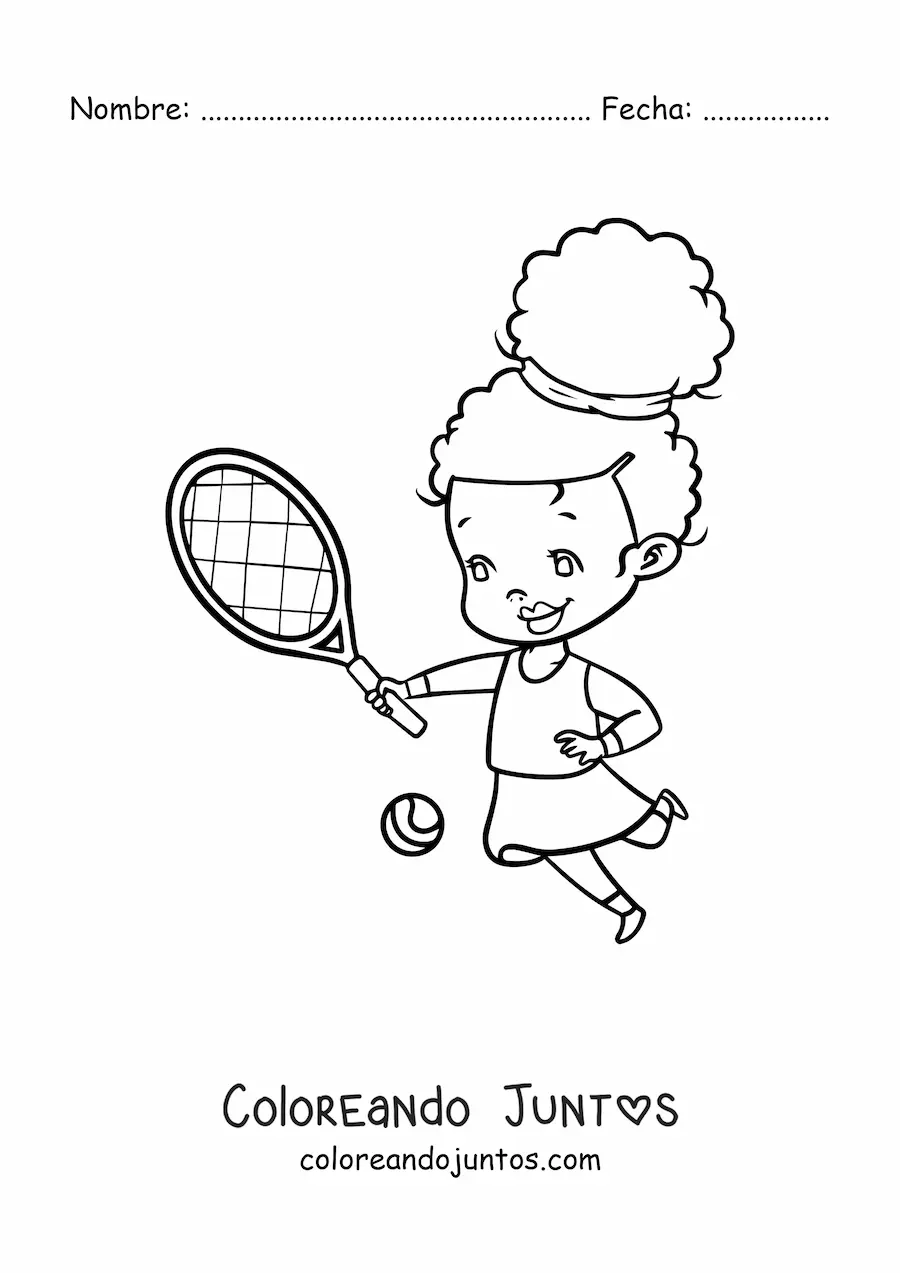 Imagen para colorear de una niña kawaii jugando tenis
